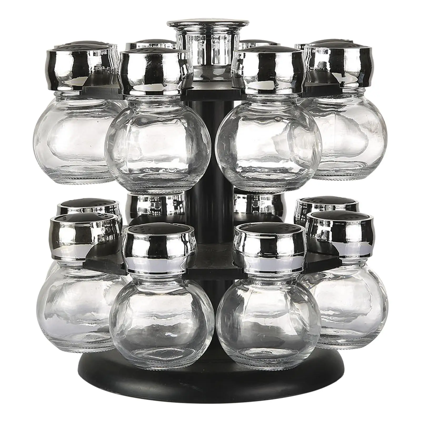 

Spice Rack Organizer Set Revolving 2 Tier with 12 Glass Jar, Contemporary Style Spinning Spices, Seasoning Easy Clean Portable