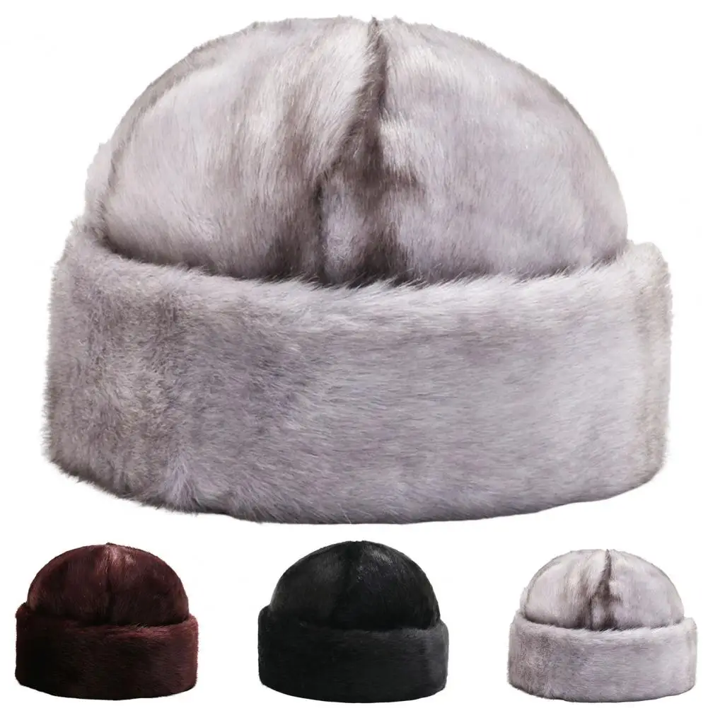 

Winter Hat No Brim Ergonomic Keep Warm Padded Thickened Winter Wear Imitations Mink Winter Head Plush President Hat For Outdoor