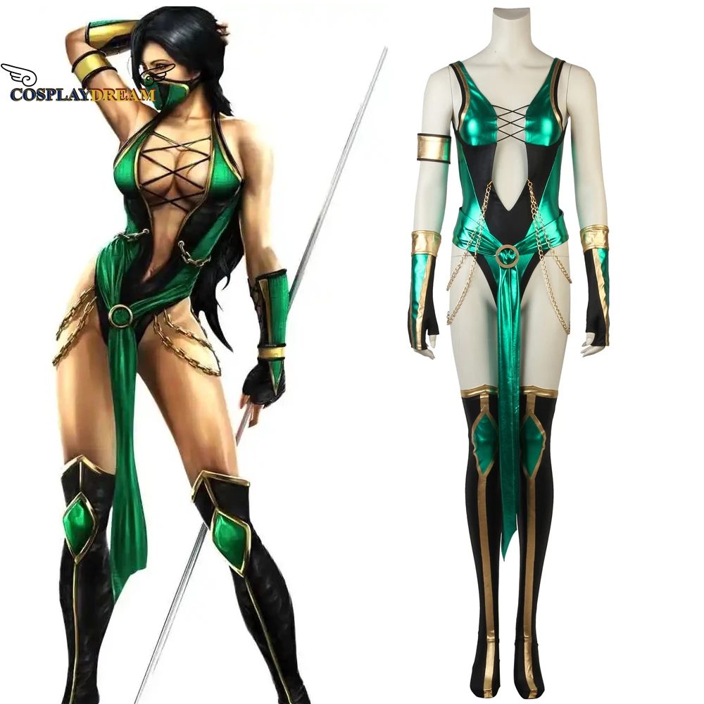 Mortal Kombat X Jade Cosplay Costume Adult Women Sexy Jumpsuit Fancy Tights Battle Bodysuit Halloween Carnival Suit