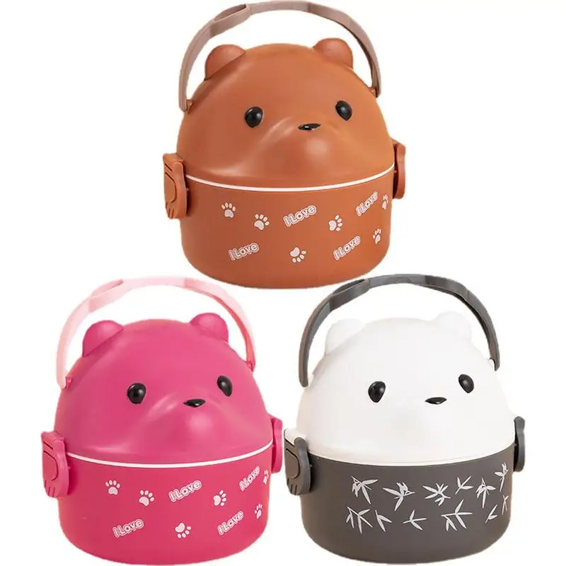 

Bento Box For Kids Lunch Box For Office Work With Spectacled Bear Design Microwave Safety Carrying Handle Insulation Bag