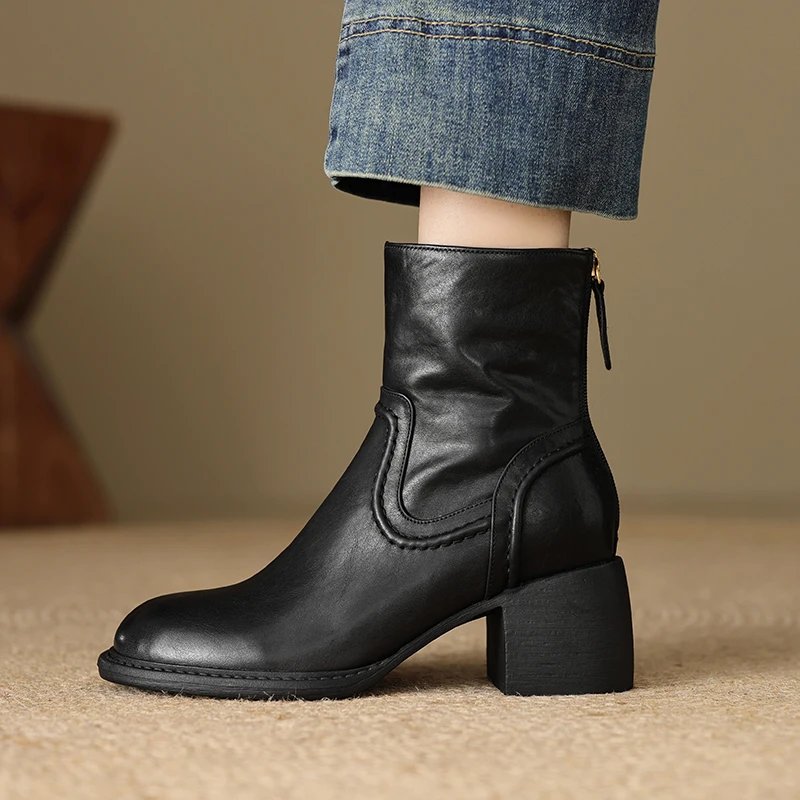 Женские ботильоны в стиле ретро осенне-зимняя женская теплая обувь из воловьей