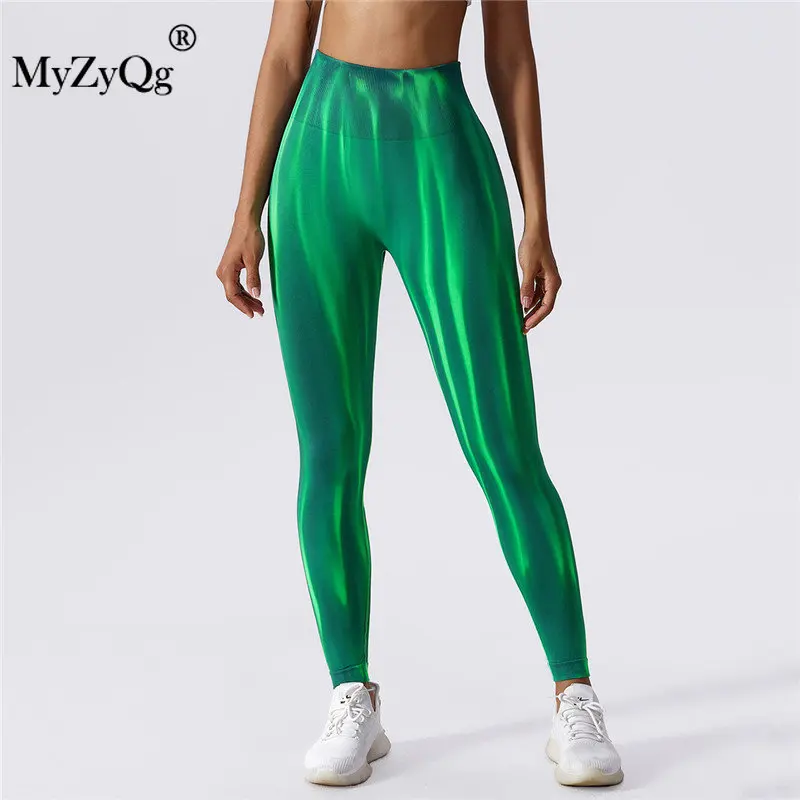 

MyZyQg Women Leggings Tie Dye Aurora Buttock Lifting Seamless Tight High Waist Fitness Sports Running Gym Pilate Workout Pants