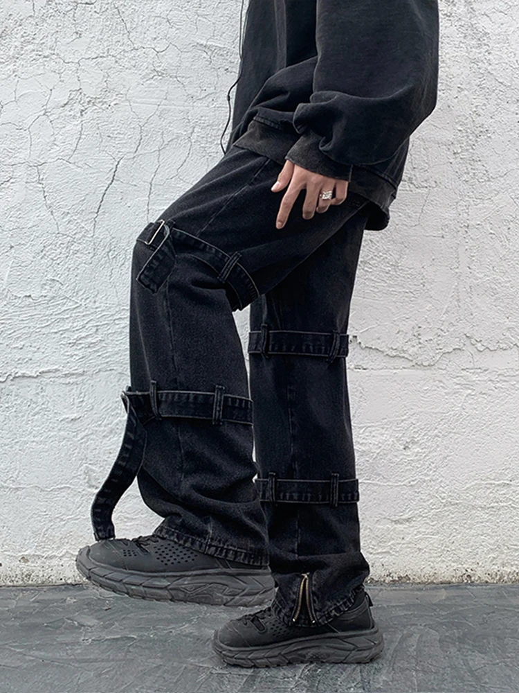 Four Seasons Hip Hop Jeans Men Fashion Pocket Blue/Black Loose Jeans Men Street Loose Hip Hop Straight Cargo Pants Men Trousers