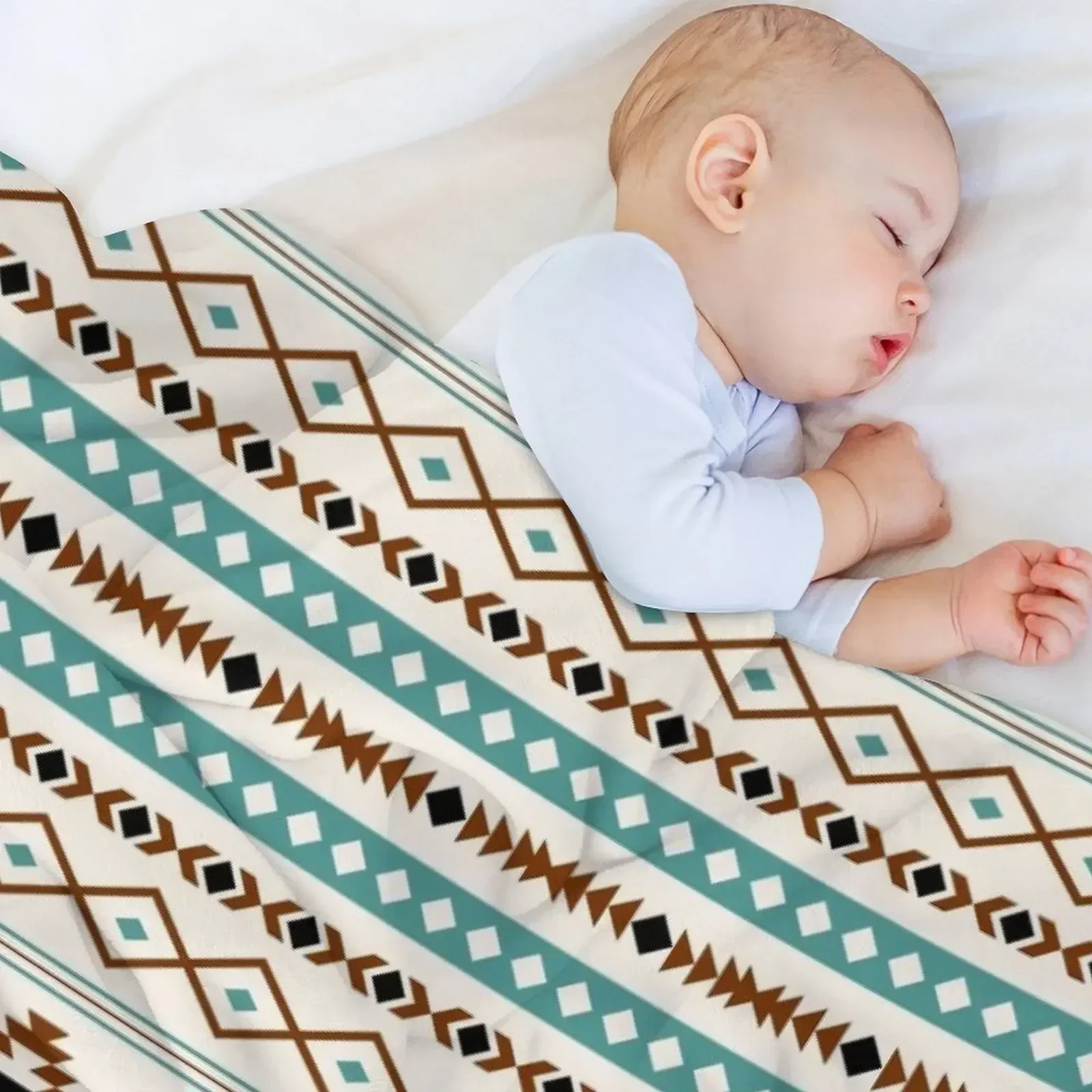 Ацтекское бирюзовое терракотовое черное кремовое одеяло со смешанным узором