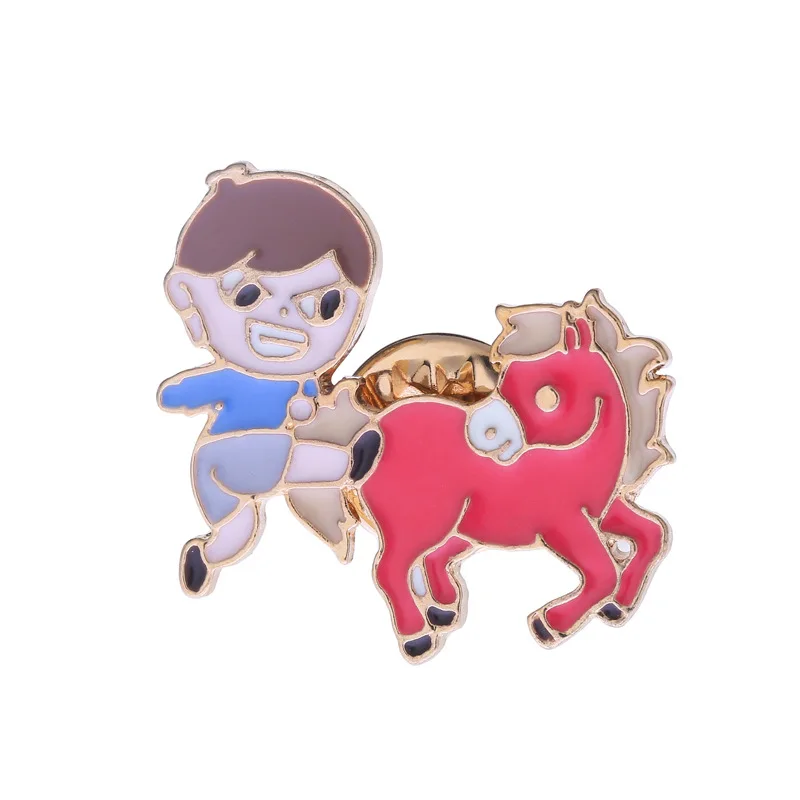 

Cartoon Animal Characters Enamel Pins Charming Pony Handsome Little Boy Brooch Wrapped Clothes Lapel Badges Best Friend