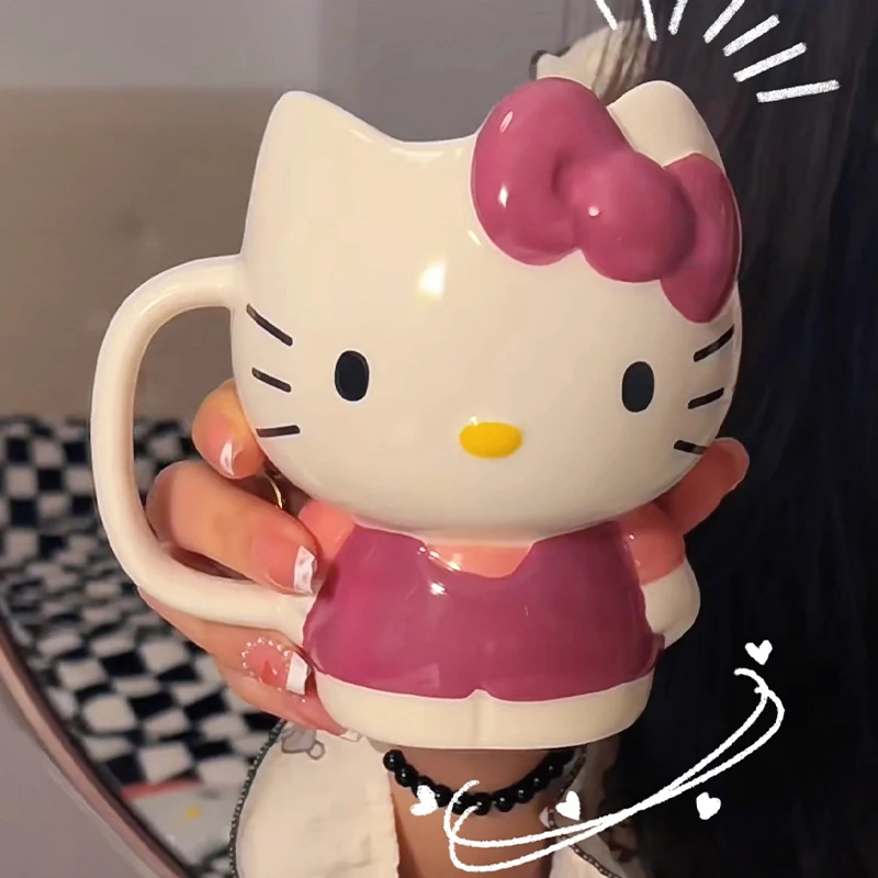 

Kirby Sanrio Hello Kitty Ceramic Cups Coffee Tea Milk Mugs Kawaii Girl Heart High Capacity Cup for Dormitory Home Drinkware Gift
