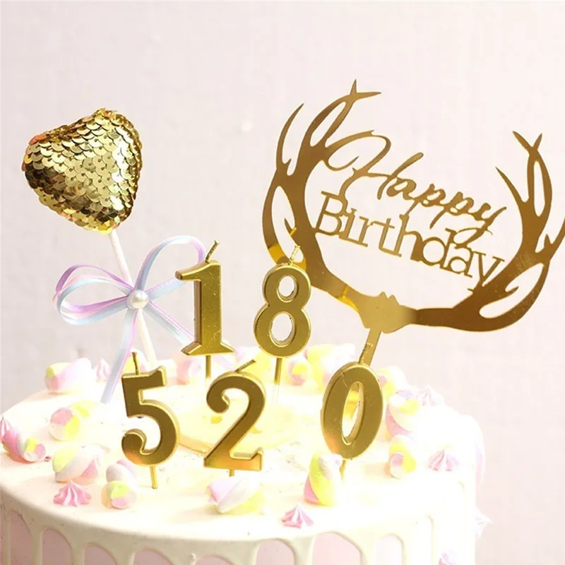 

Birthday Candle Gold Number Cake Candles Numeral Cake Top Decoration Birthday Anniversary Celebration Party Supplies Number 0-9