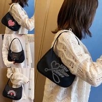fashion female bag commuter shoulder bag handbag cartoon little nurse pattern printing fashion underarm bag black cosmetic bag