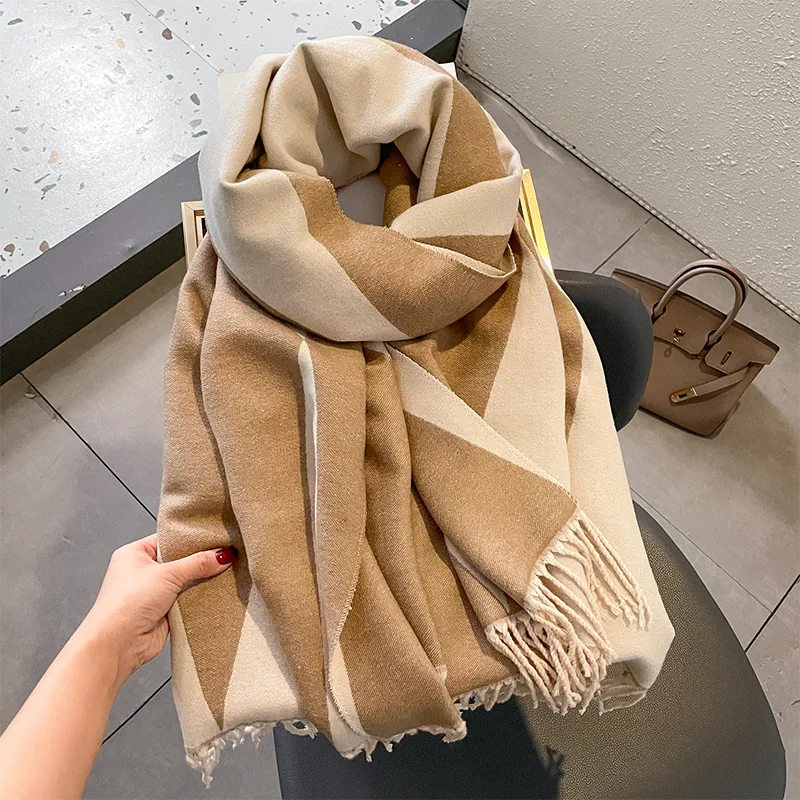 Женские Дизайнерские теплые шарфы из пашмины с геометрическим принтом сезон