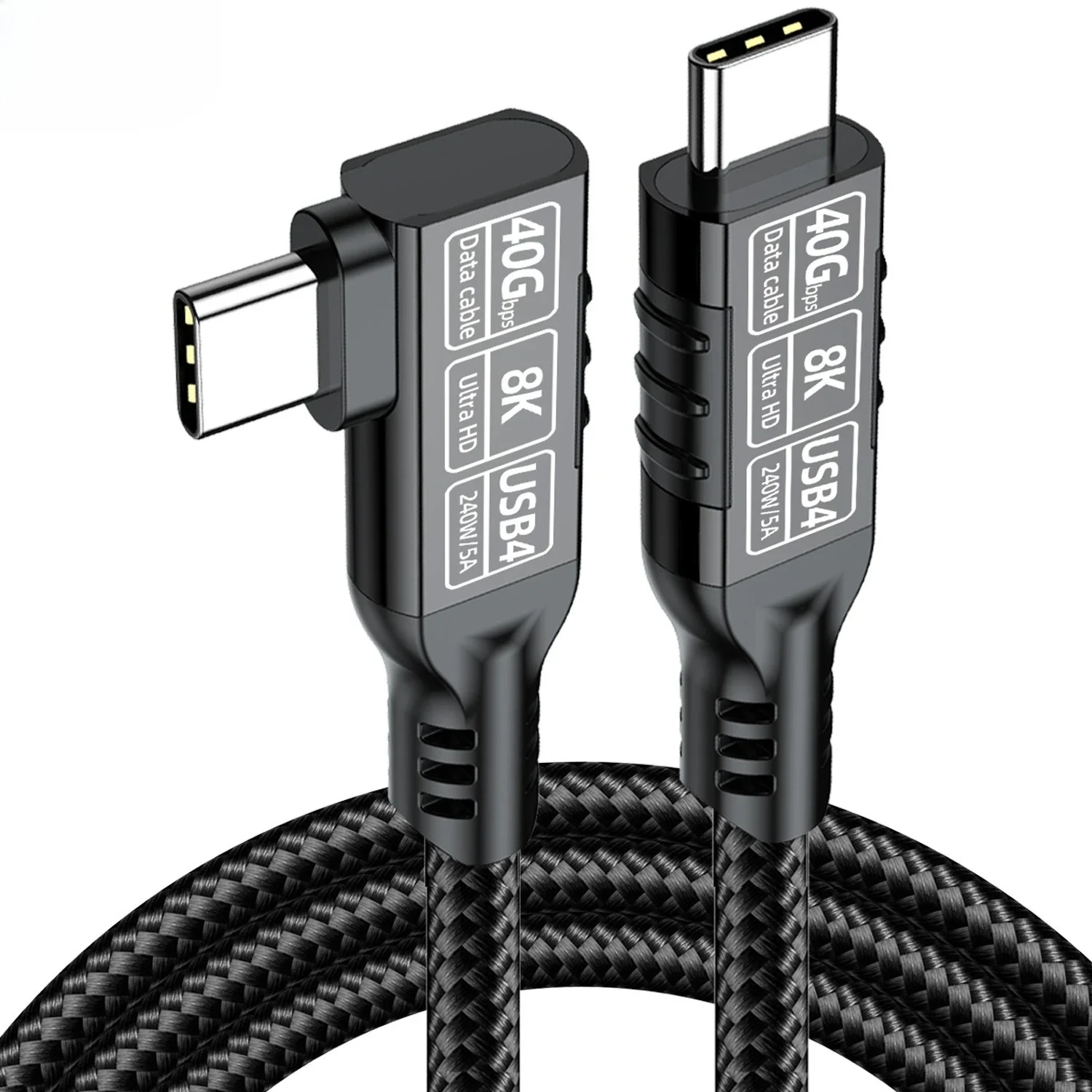 Фото Thunderbolt 5/4 90 градусов USB 4 Type C к USB C Кабель USB5/4 40 Гбит/с 8K PD 240 Вт Кабель для быстрой зарядки данных для Macbook Pro iPad SSD №3