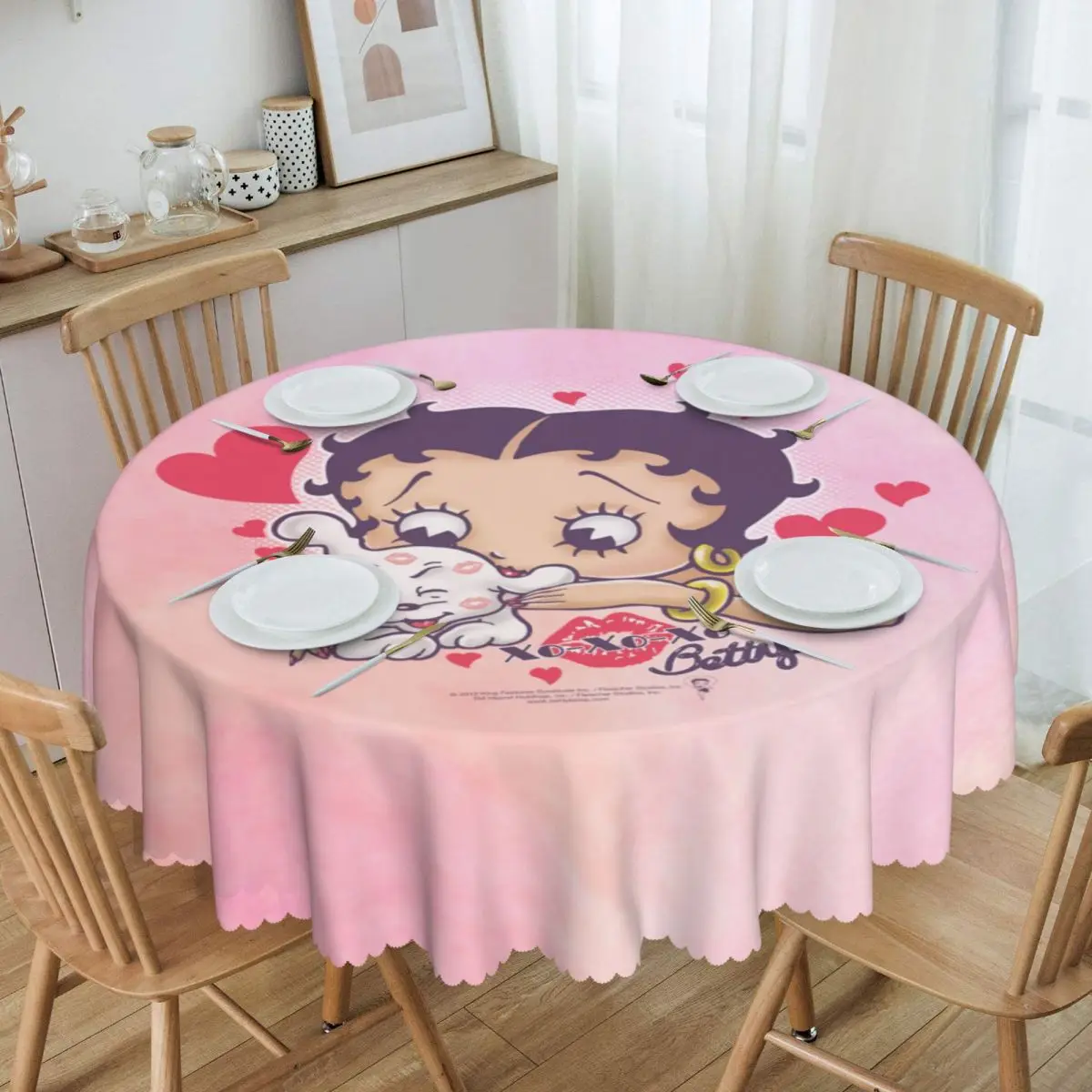 

Cartoon Girl Boop Bettys Puppy Love Tablecloth Round Waterproof Table Cover Cloth for Banquet 60 inches