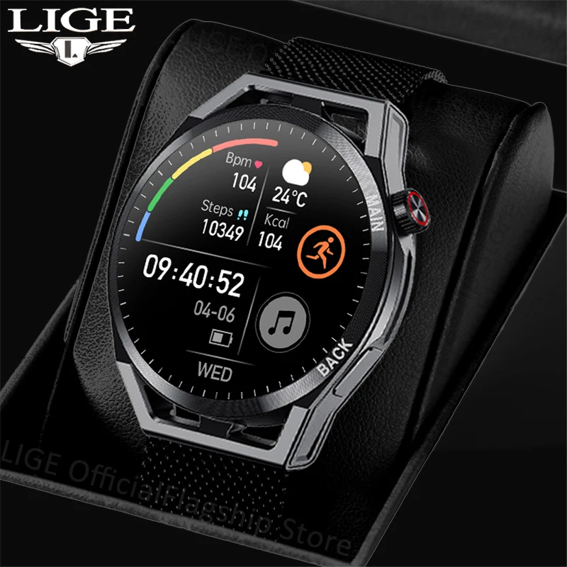 LIGE Music Call Smart Watch Support NFC Smartwatch Men Bluetooth Answer Wristwatch For Xiaomi New Blood Pressure Digital Watches