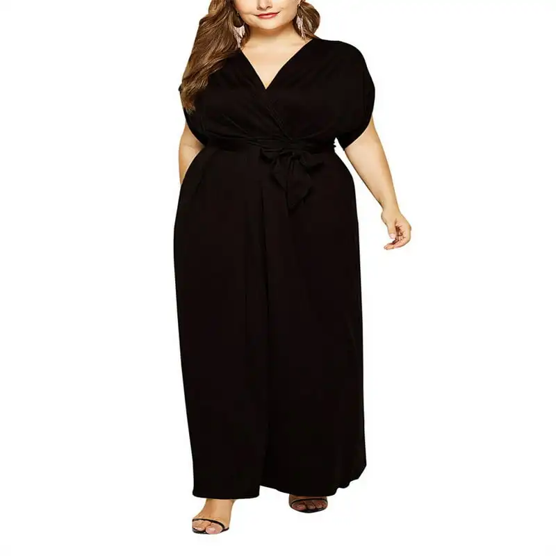 

Size Women V-neck Long Dress with Belt