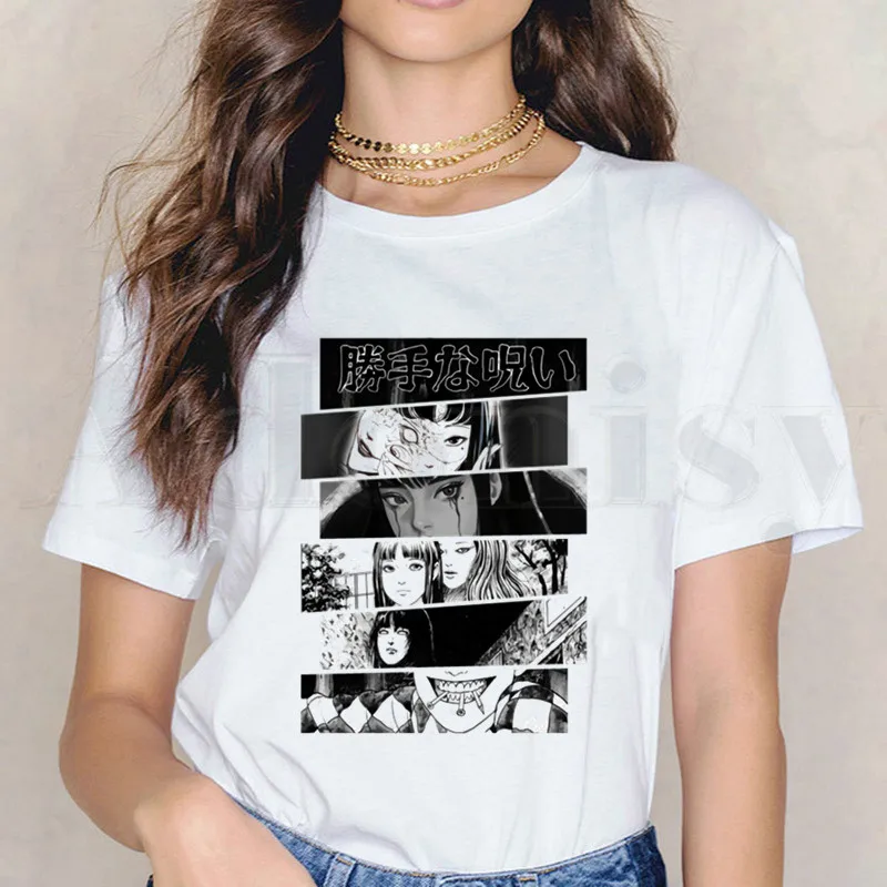 

Junji Ito Manga Short Sleeve Female Tops Tees Harajuku Shintaro Kago Aesthetic VintageT Shirts Women's T-shirt