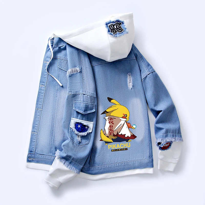 Джинсовая куртка для мальчиков-подростков аниме периферийный Покемон Пикачу