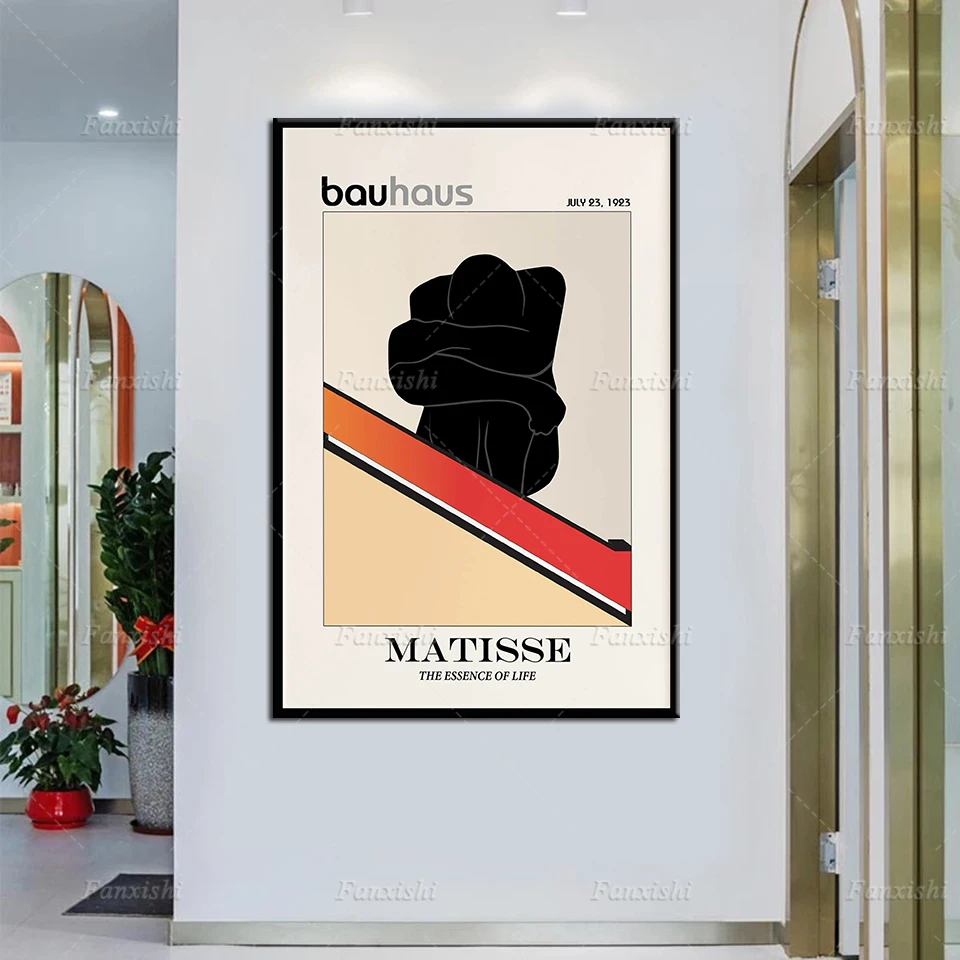 

Bauhaus Exhibition Poster Matisse Woman,Bauhaus Staircase Mid Century Modern, Abstract Geometric Prints Wall Art Canvas Painting