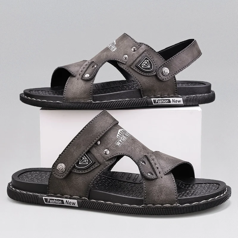 

Genuine Leather Men Sandals Male Summer Shoes Outdoor Casual Sandals Cowhide Beach Shoes Two Uses Men's sandals Slippers