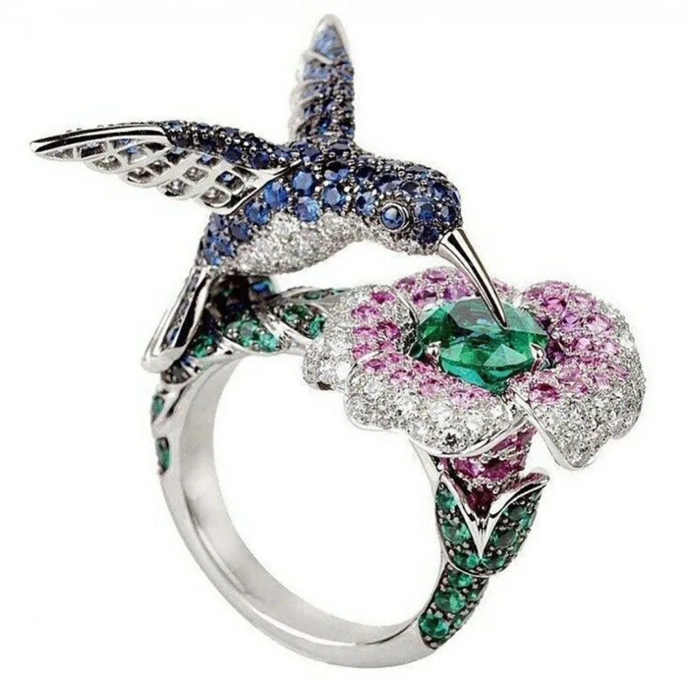 

Milangirl Fashion Women's Plated Crystal Rhinestones Flower Bird Ring Wedding Engagement Jewelry #267974
