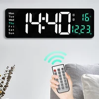 large led digital wall clock remote control temp date week display table clock modern design alarms living room decoration