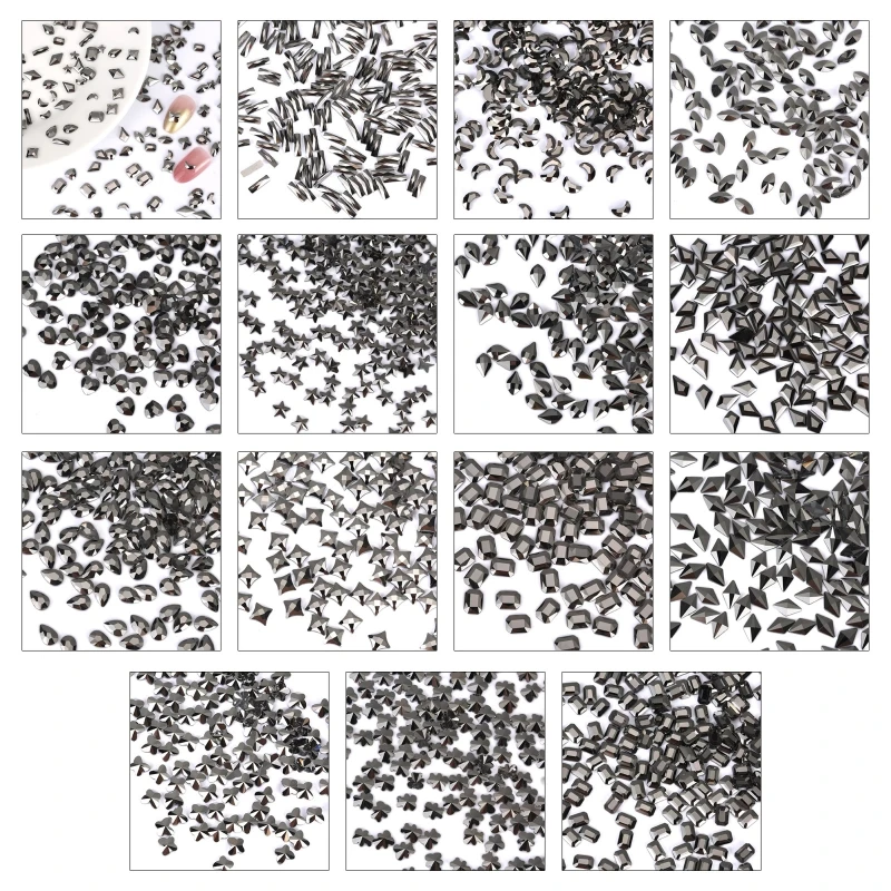 

Multi Shapes Gems Nail Art Rhinestones Flat Back Black Nail Gems Diamond Stone