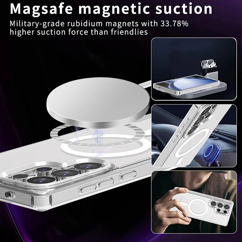 Фото Магнитный чехол Magsafe для Samsung Galaxy S25 Edge S24 S23 S21 Fe S22 Ultra Plus, гибридный противоударный прозрачный жесткий чехол, мягкий №4