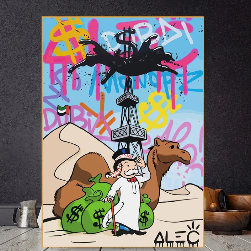 Alec Монополия серия граффити ОАЭ верблюд доллар холст картина плакат и печать