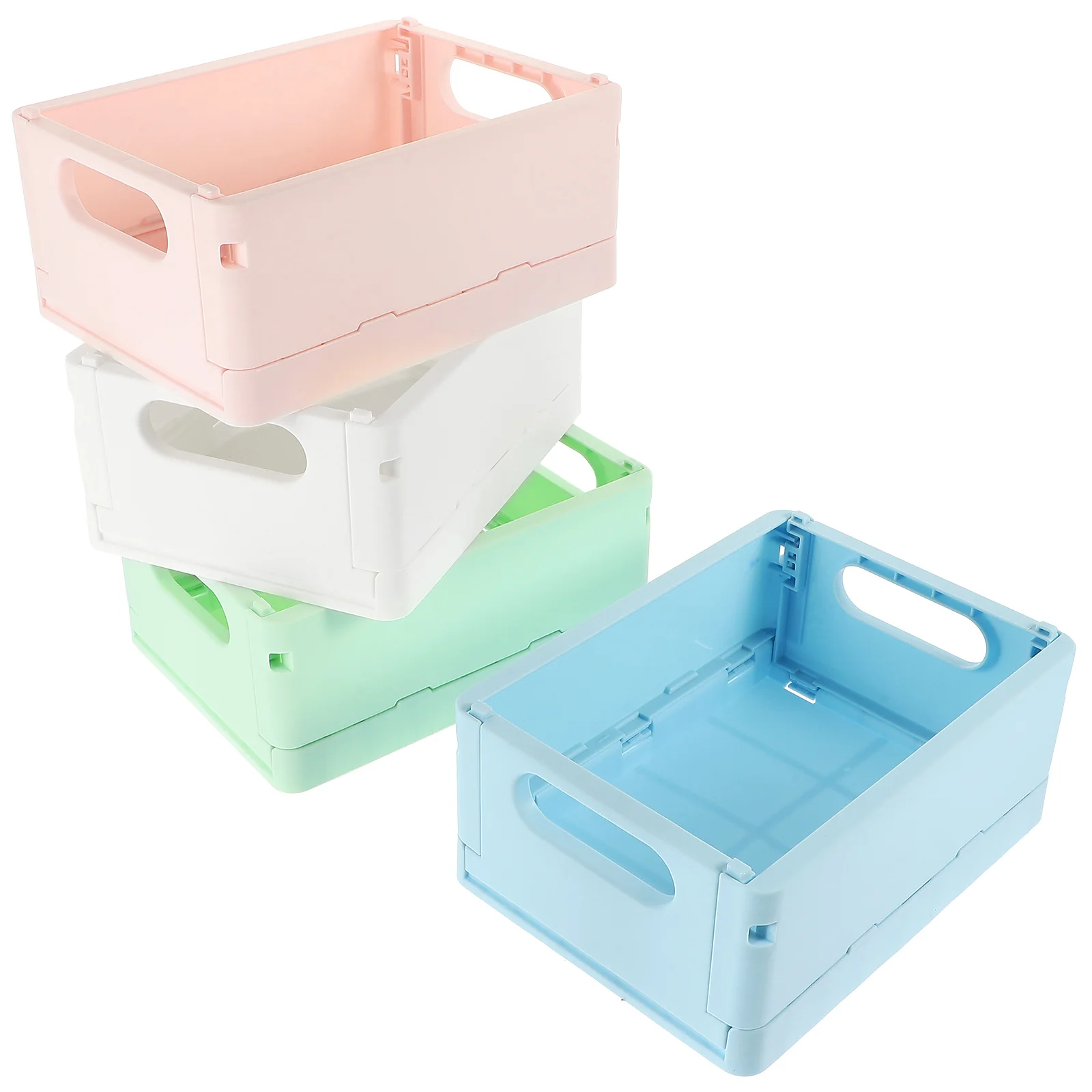 

4 Pcs Collapsible Bin Storage Crates Small Plastic Baskets Hamper Mini Bins Stackable