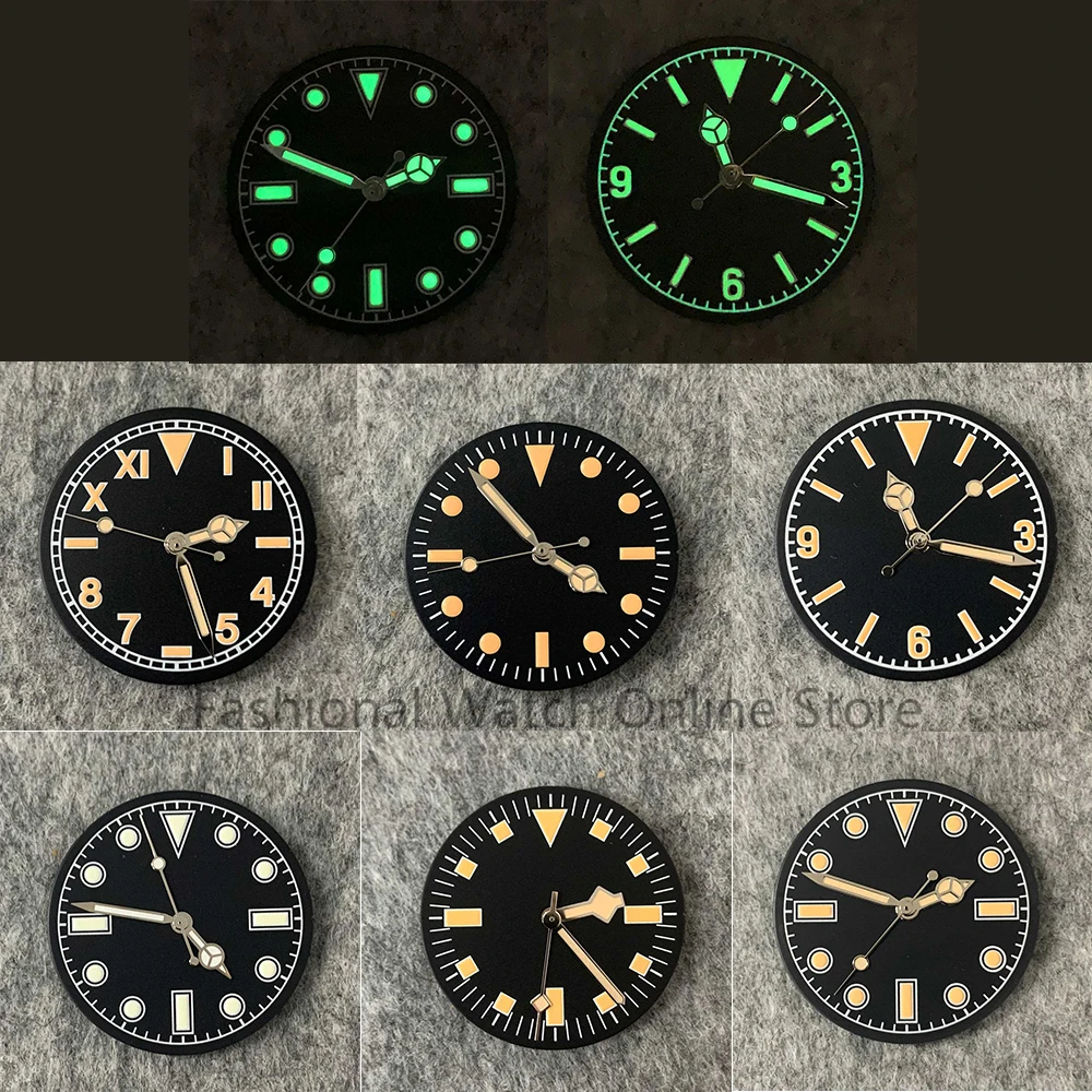 

28.5mm Retro Watch Dial + Watch Hands Modified Dial Green Luminous Men's Watch Faces Watches Accessories for NH35/ NH36 Movement