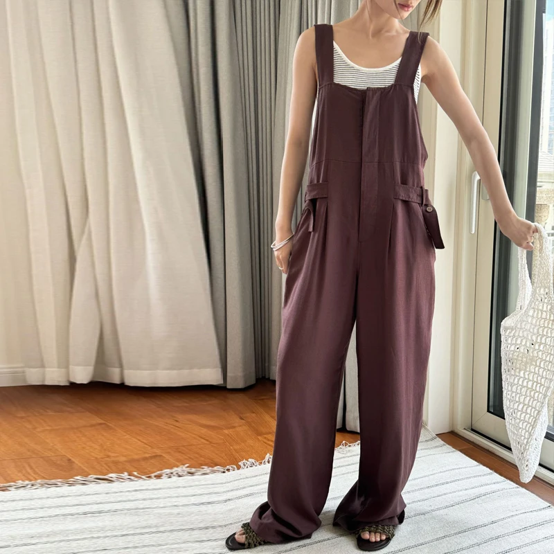 Женский комбинезон с широкими штанинами Johnature льняной в Корейском стиле