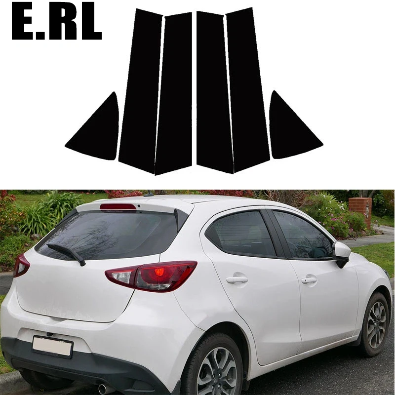 Фото Для Toyota Vitz Yaris Hatchback XP130 2014-2019: глянцевые черные наклейки на окна, декоративные накладки на стойки, наклейки на двери, аксессуары для автомобиля №1