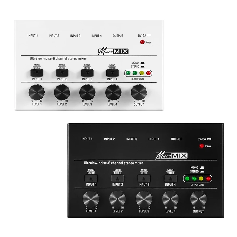 1 PCS 4 Channels Audio Mixer Mini Stereo Mixer Audio USB Mixer For Recording Studio White