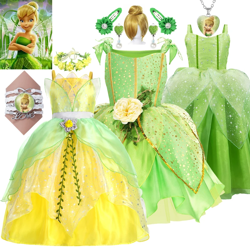 

Tinkerbell Fairy Girls Cosplay Dress Glitter Princess Costume Luxury Infant Toddler Tulle Frock Clothes Fantasia Party Ball Gown