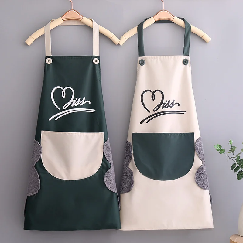 

Household Waterproof Hand-wiping Apron Kitchen Oil-proof Apron Adult Cooking Hanging Neck Bibs Home Aprons Kitchen Accessory