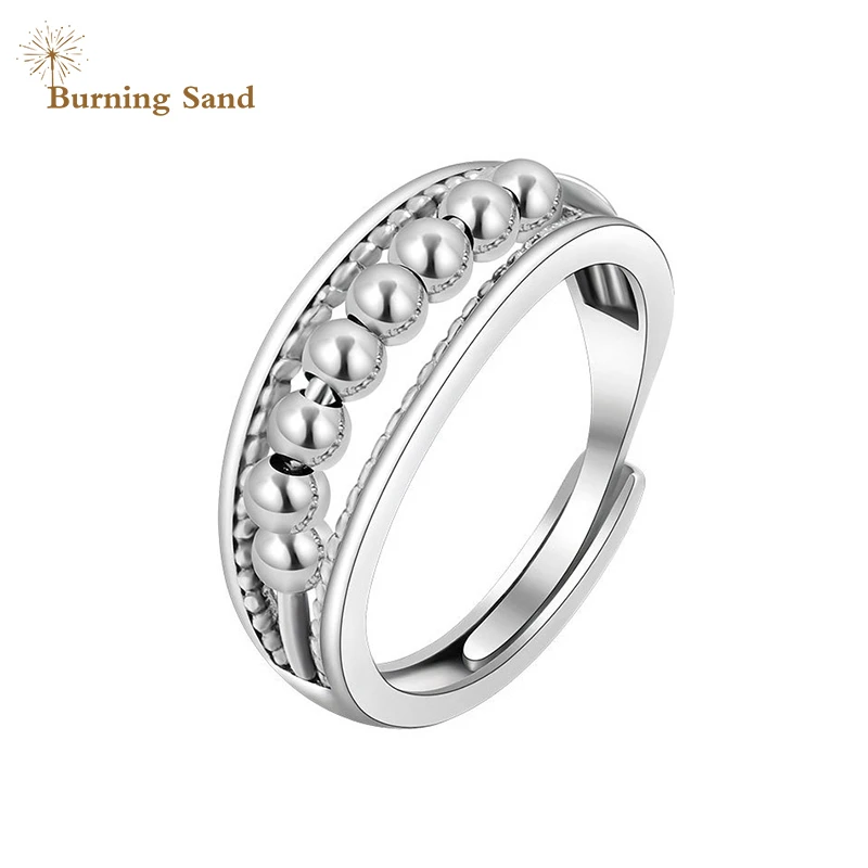 Спиннинг Спиннер Медный Кольцо для Женщин, Кольца от Страха из Нержавеющей Стали с Шариком, Римские Цифры, Вращающаяся на Цепочке.