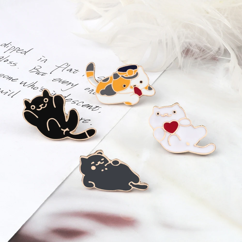 4Style Funny Cartoon Cats Badges Brooches Cute Black Mew Mew Animal Enamel Pins Denim Lapel Bag Hat Jewelry Accessories for Kids