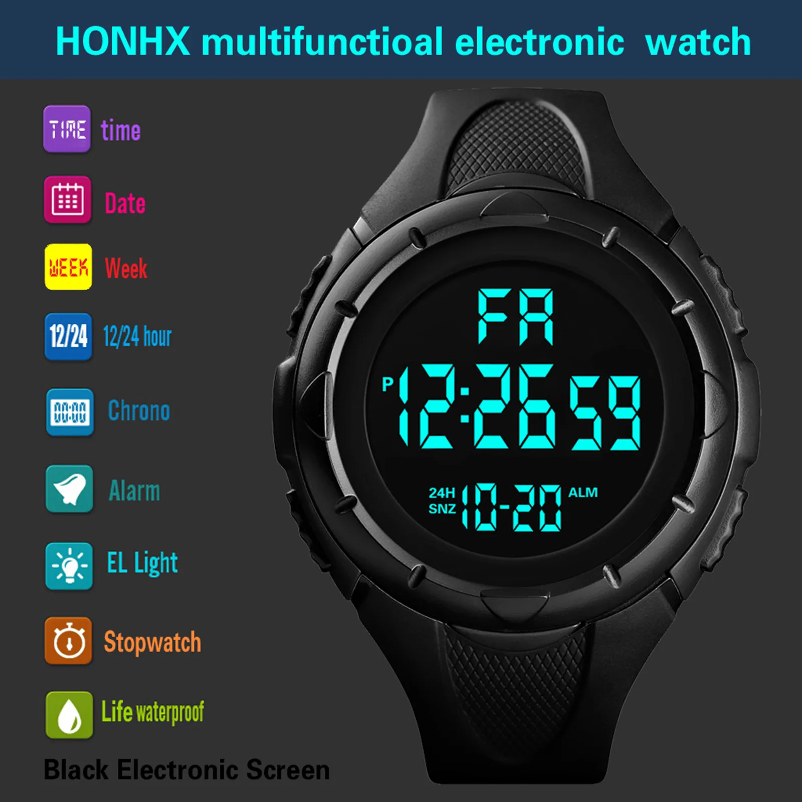 

Watch Date Fashion Watch Alarm Display Unisex Multifunction Week Sports Calendar Sport Watch Wrist Watch Colorful