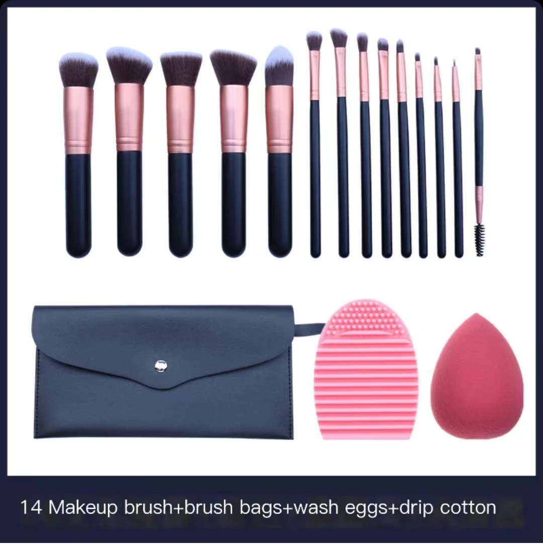 

14 Piece Makeup Brush Set Base Powder Concealer Eye Shadow Eyebrow Brush Contour Makeup Combination Tool Beauty Egg