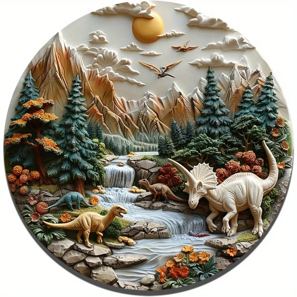 Круглый алюминиевый динозавр искусство 3D рельефное на открытом воздухе