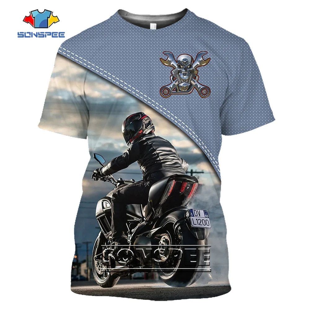 

SONSPEE Motorcycle Rider Pattern 3D Print Street T-shirt Men Women Cool Racing Crew Neck Punk Plus Size Streetwear Kids Tee Tops