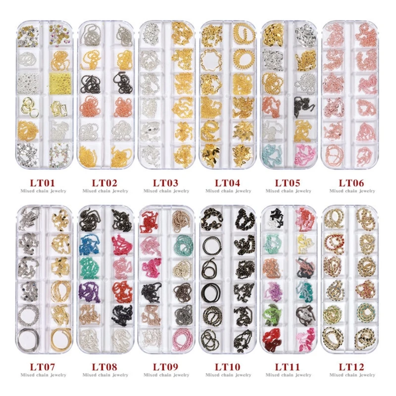 

12 Grids 3D Metal Nail Art Studs Decorations Chain Design Nails Design Decor