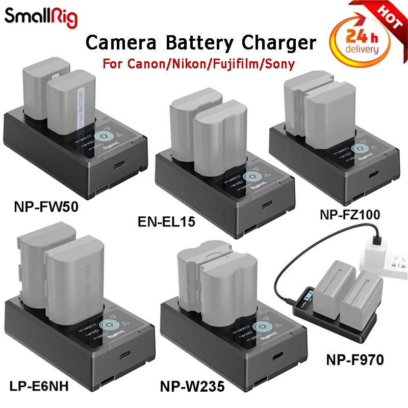 

SmallRig NP-FW50 /NP-W235 /NP-F970 / NP-FZ100/ EN-EL15 / LP-E6NH / Camera Battery Charger for Canon Nikon Fujifilm Sony Cameras