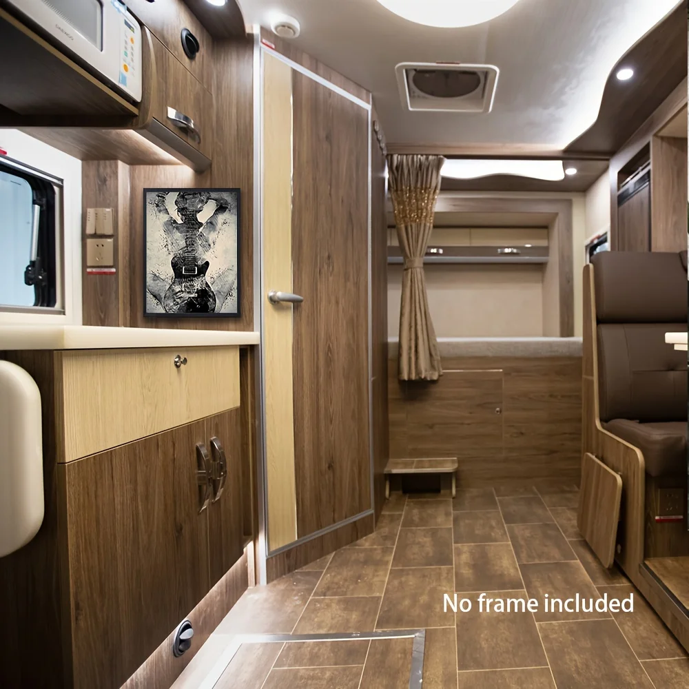 Женская картина тушью с яркой гитарой - безрамное холст современный черно-белый