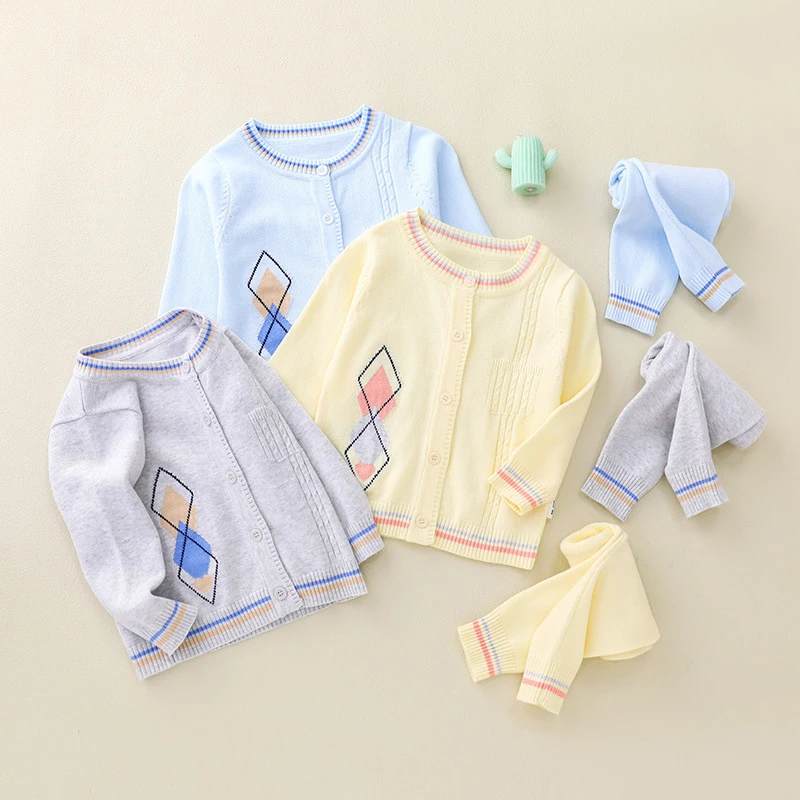 

Treasure sweater set children's casual knitting set cotton baby cardigan top and pants