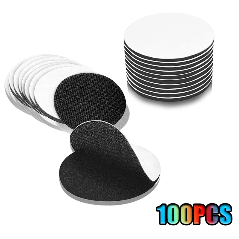 

100 Sets Hooks And Loop Strips With Adhesive Double Sided Tape Adhesive Round Adhesive 2.4 Inch/6Cm For Wall Organizing