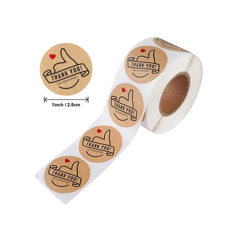 

500pcs/pack Roll Cowhide sticker thank you label love heart decoration gift for Carton Box gloss stickers 25mm