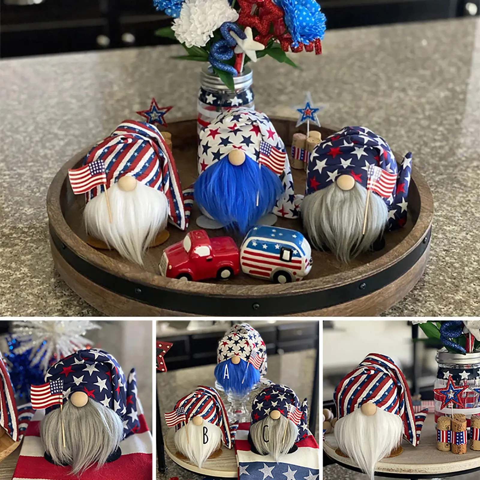 

Патриотическая кукла гнома, ручная работа, кукла гнома без лица, украшение для стола с американским флагом, украшение для дня ветеранов