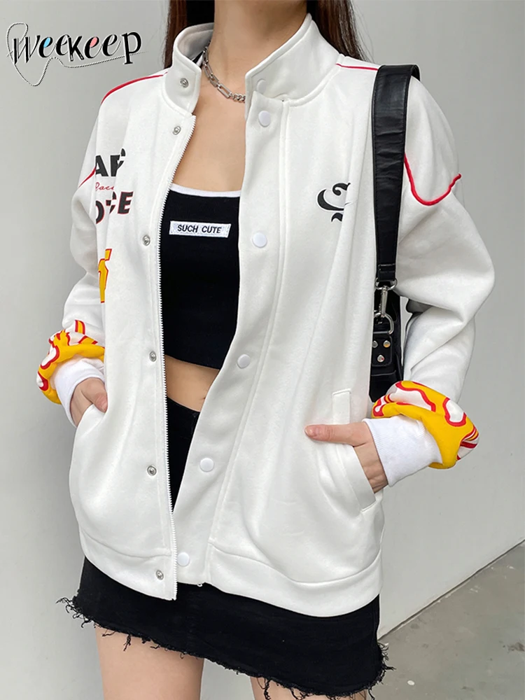 

Weekeep 2022 Autumn Winter Warm Fleece Sweatshirt Cute Print Loose Full Sleeve Hoodie Casual Streetwear y2k Coats Women Fashion