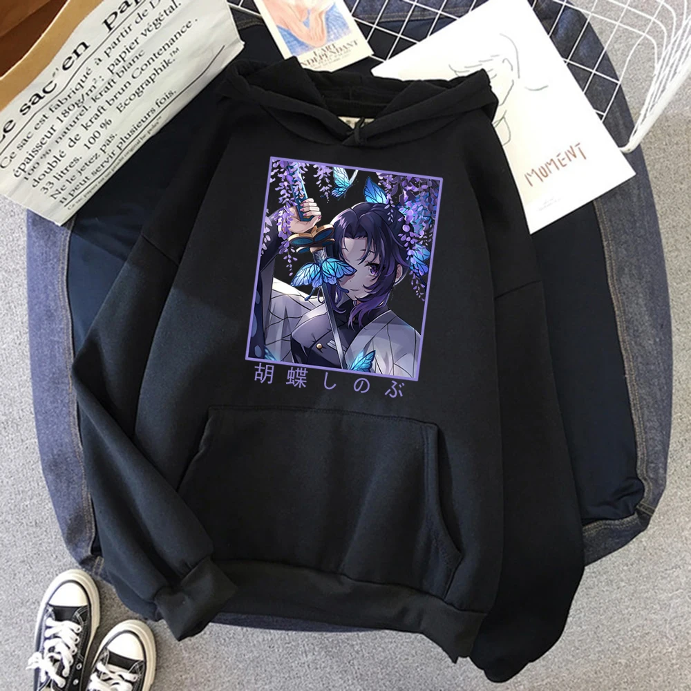 

Anime Demon Slayer Kimetsu No Yaiba Hoodie Shinobu Kocho Sweatshirts Cozy Tops Fashion Casual Streetwear Pullover Hoodies Men