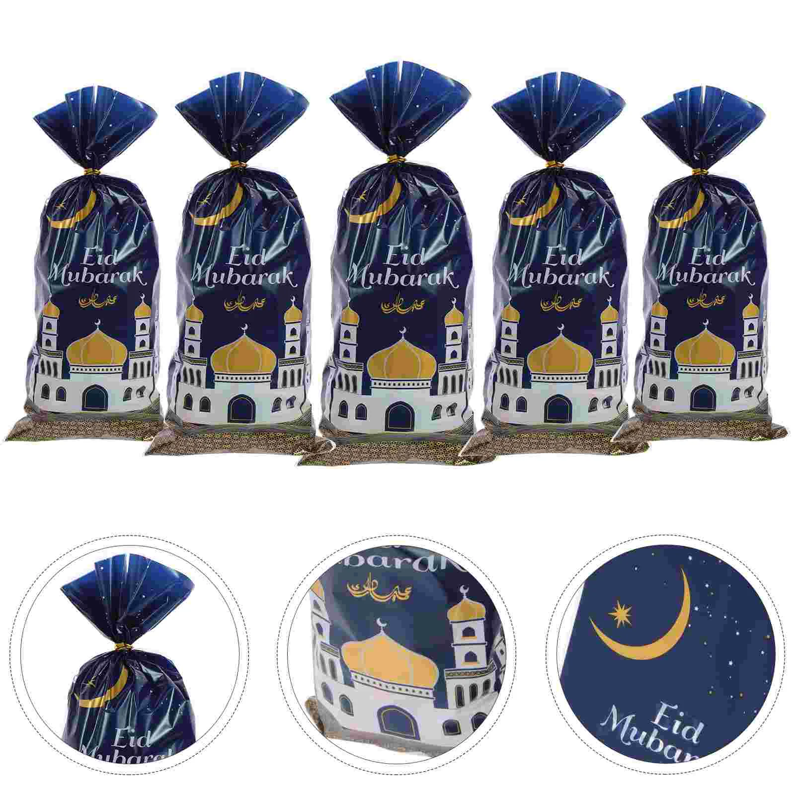 

50 Pcs Clear Packaging Bags Eid Mubarak Goodies Plastic Party Supplies Candy Favor Biscuit Holiday Gift