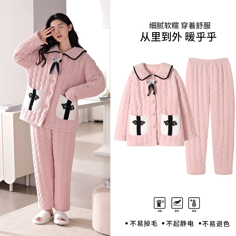 Новая женская пижама из кораллового бархата зимняя утепленная однотонная